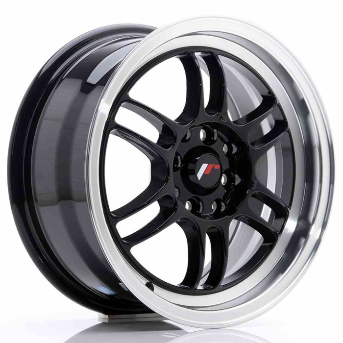 JR Wheels JR7 15x7 ET38 4x100/114 Glossy Black w/Machined Lip (1)