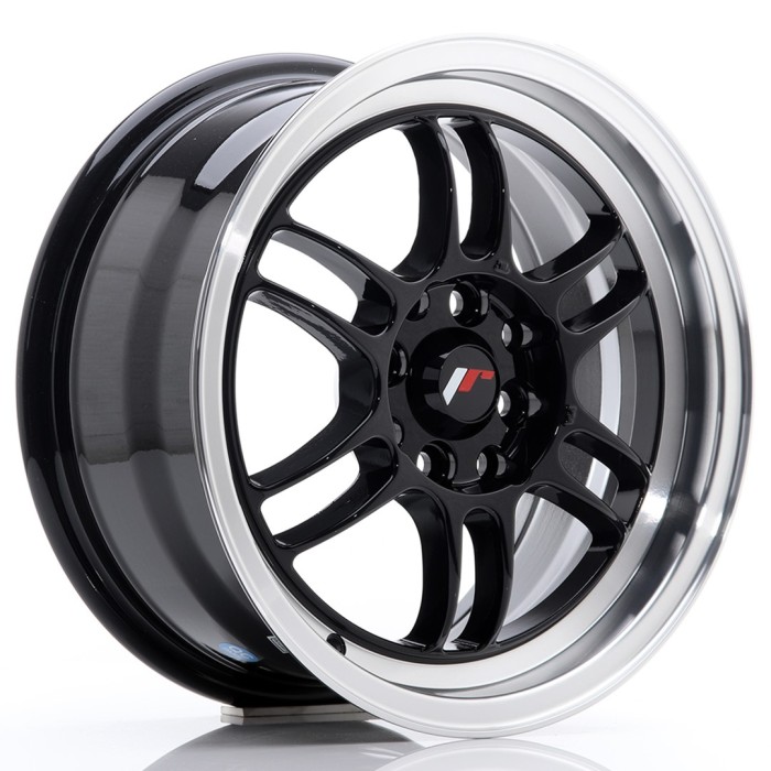 JR Wheels JR7 15x7 ET38 4x100/114 Glossy Black w/Machined Lip (3)